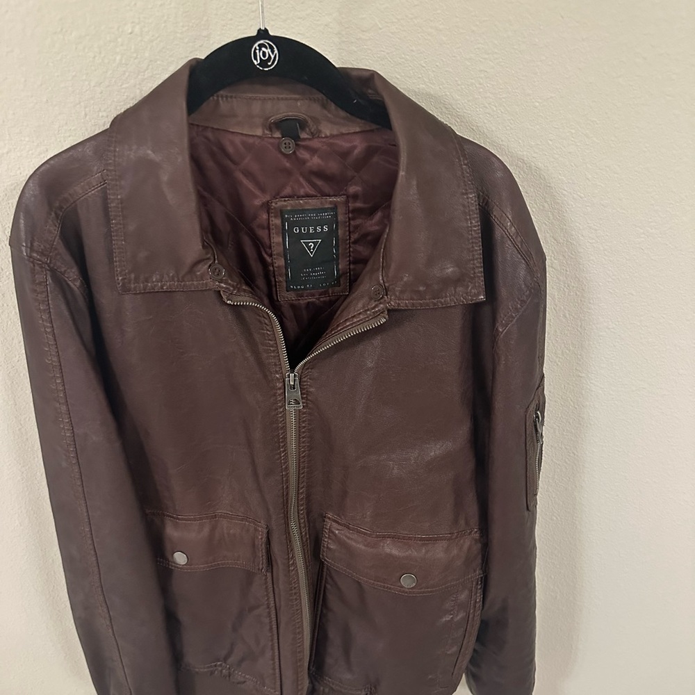 Brown leather guess jacket